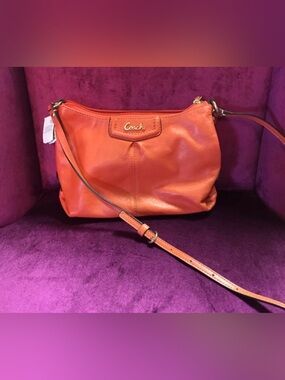 Coach Orange Leather Crossbody Purse with Adjustable Strap